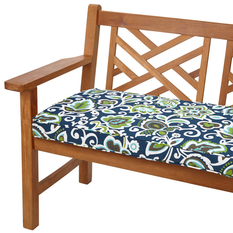 Coussin de banc d’intérieur/d’extérieur Dyer Avenue, Floral bleu marine, l 48 po x p 19 po