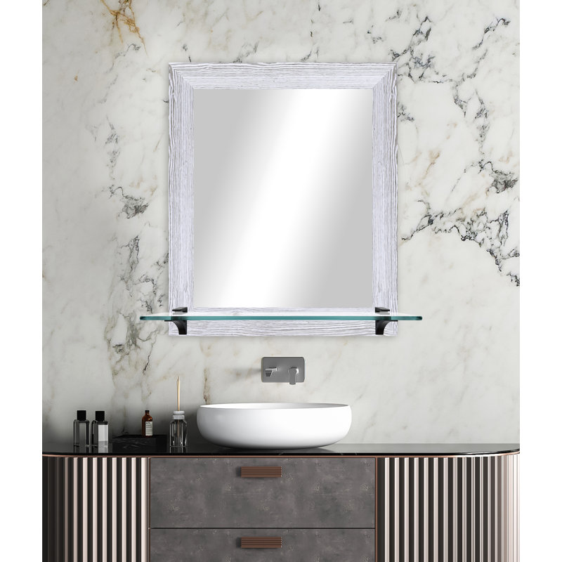 Kridia Flat Wall Mirror, Vertical, White Distressed/Matte Black, 25.5" H x 21.5" W