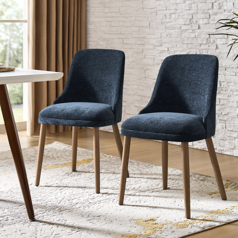 Chaise d'appoint rembourrée avec pieds en bois massif Kanalu, Marine