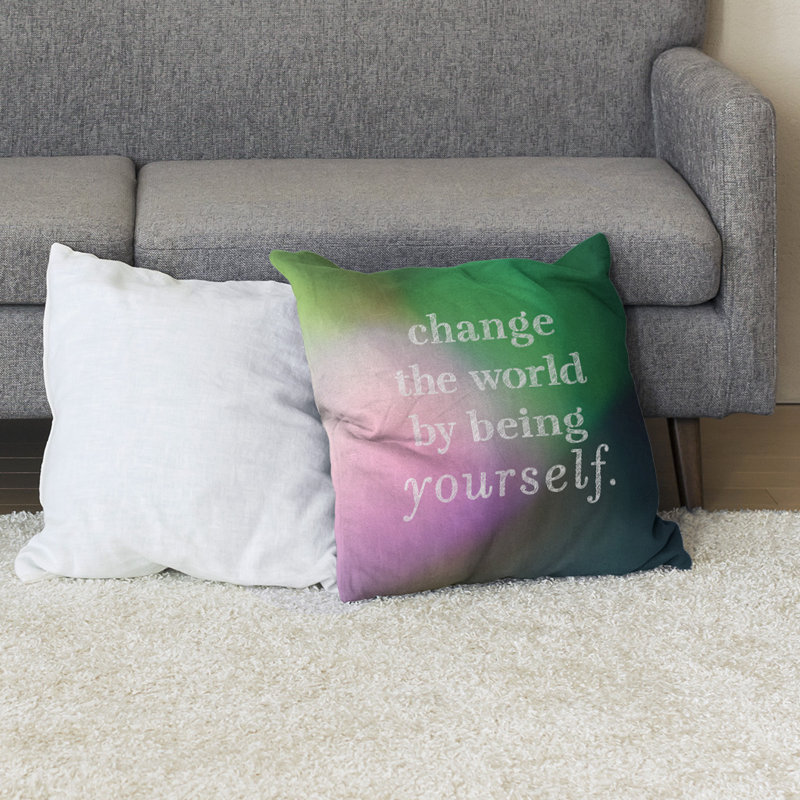Coussin de plancher change the World, 40 po x 40 po, Rose / Vert