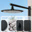 Douche d'extérieur autoportante 86,61 po H, acier inoxydable 316, nickel brossé et noir mat, double fonction chaude et froide avec tête de pluie et douchette-117329994
