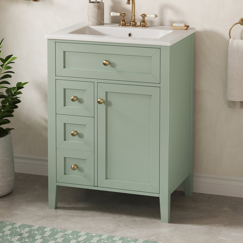 Meuble-lavabo moderne avec lavabo en céramique Kensington, Vert clair, 24''