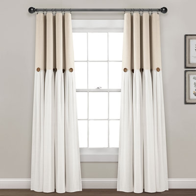 Lush Decor Linen Button 100% Lined Blackout Single Curtain Panel