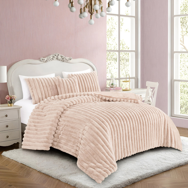 Ensemble d'édredon de luxe Oliver Fury, Édredon pour grand lit + 2 taies décoratives pou, Rose