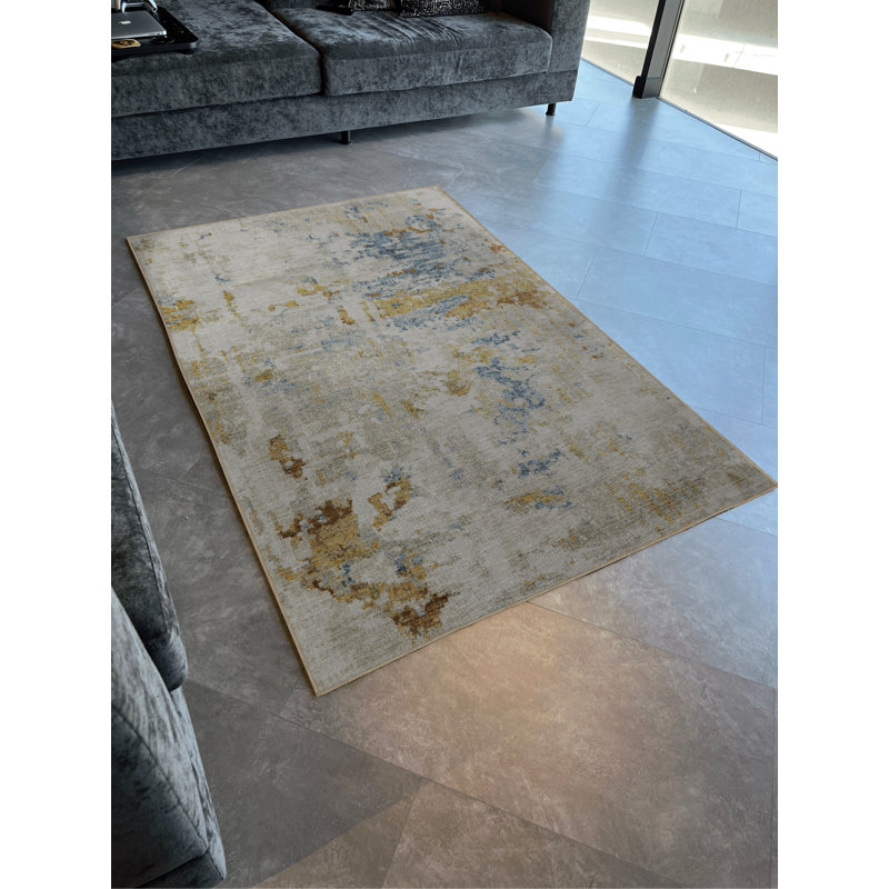 Tapis décoratif moderne à motif abstrait multicolore à motif beige, Tapis de couloir 3 pi 3,37 po x 6 pi 6,74 po