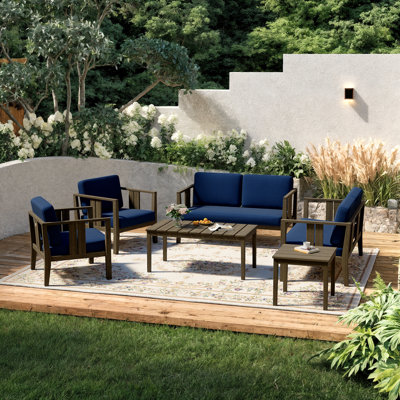 Junco Teak Outdoor Six-person Patio Set With Cushions And Two Tables