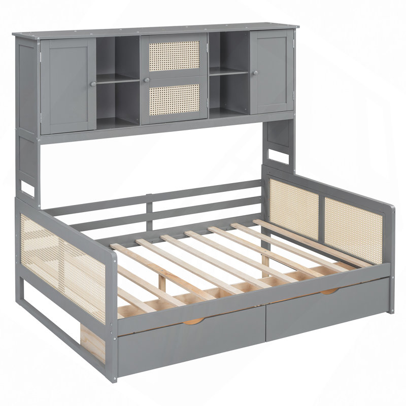 Wooden Daybed With 2 Drawers, And All-In-One Cabinet And Shelf, Gray, Full/Double