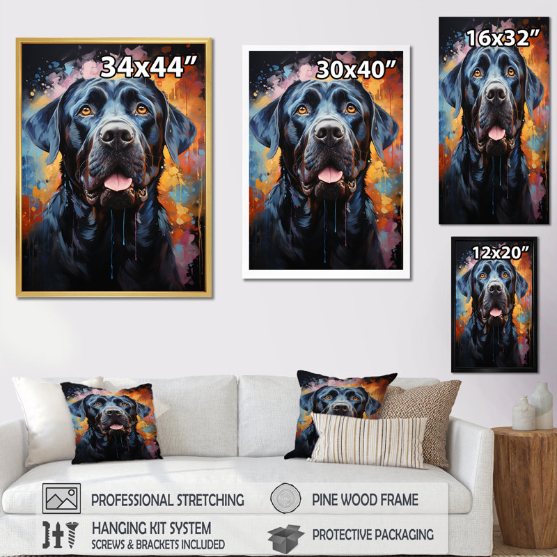 Popart Mastiff Majesty sur toile, Cadre simple argenté, H 40 po x l 30 po x P 1,5 po