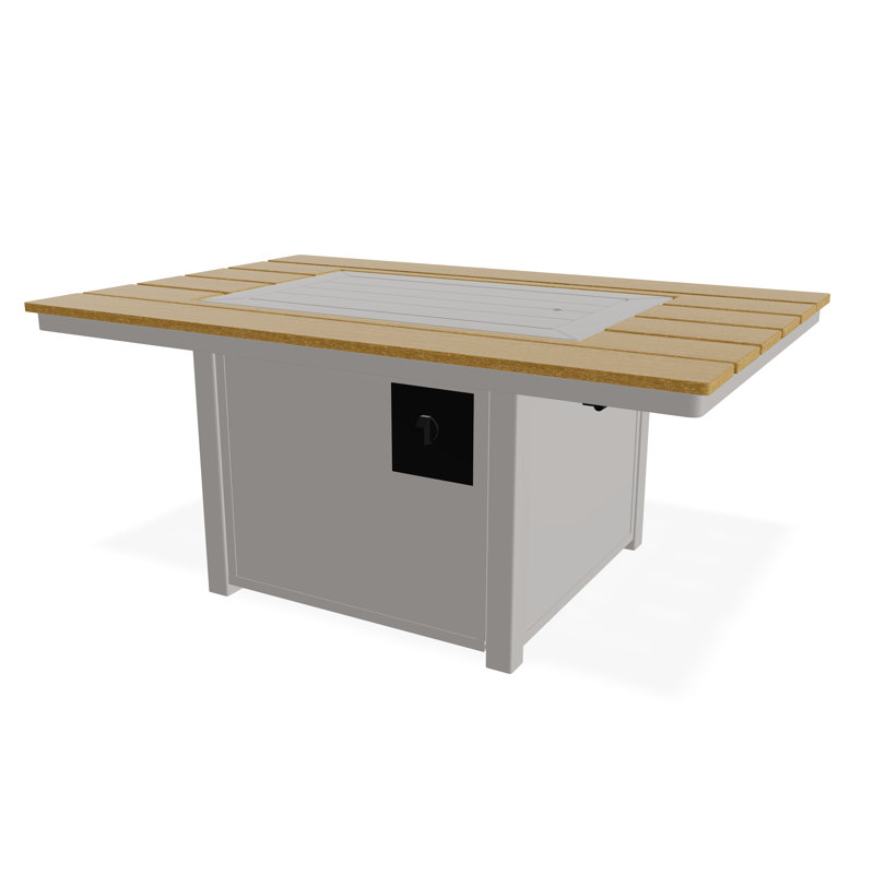 36" x 54" Rustic Polymer Fire Table with Propane Shelf, Warm Gray