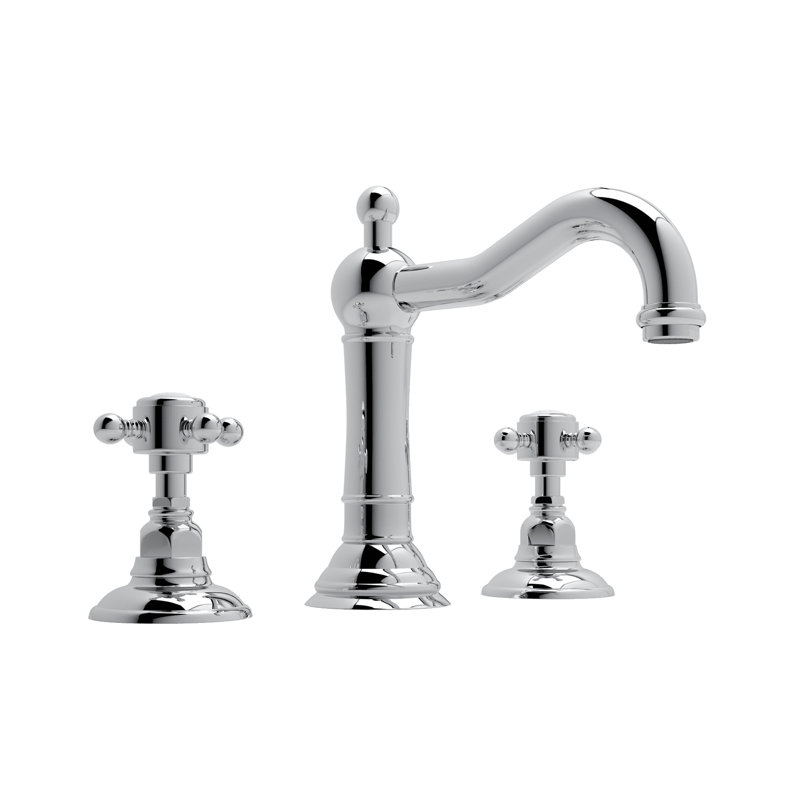 Acqui Widespread Bathroom Faucet with Drain Assembly, Cross, Polished Chrome
