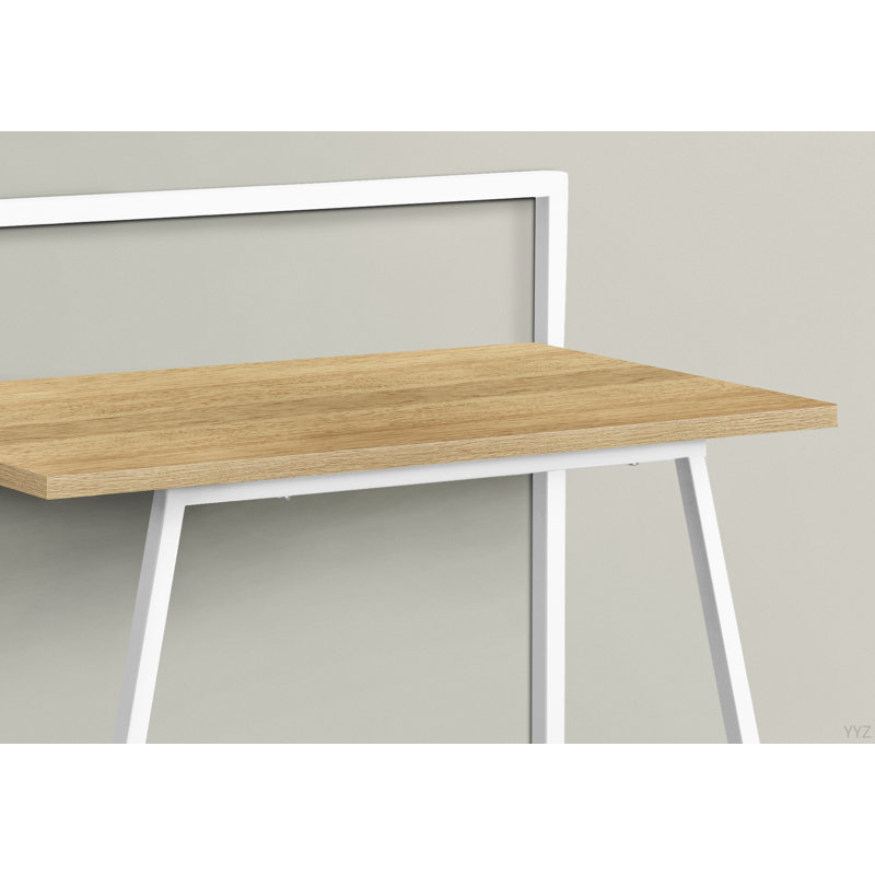 Bureau d'ordinateur, bureau personnel, ordinateur portable, L 30 po, travail, stratifié naturel, métal blanc, contemporain, moderne