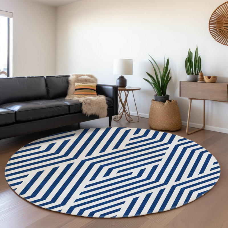 Premium Machine Washable Cerrito AMF550 Navy Rug, Round 8'