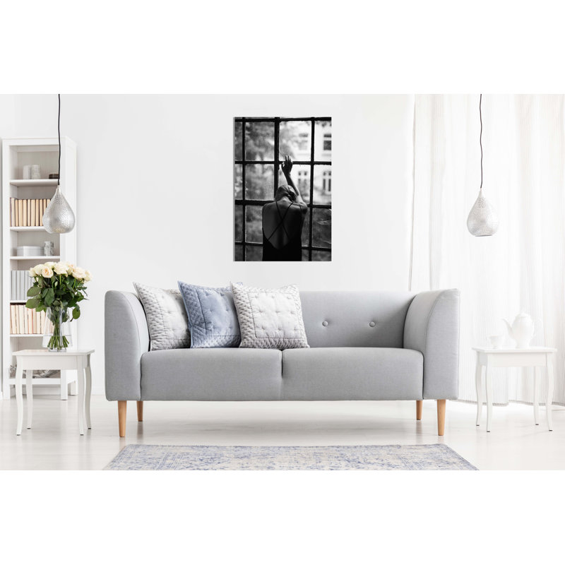 Panther Print Fine Art Prints Black & White Woman At The Window Artistic Framed Canvas Prints, Pictures For Home Walls, Bedroom, Living Room & Bathroom Decor - Wrapped Canvas Art Prints