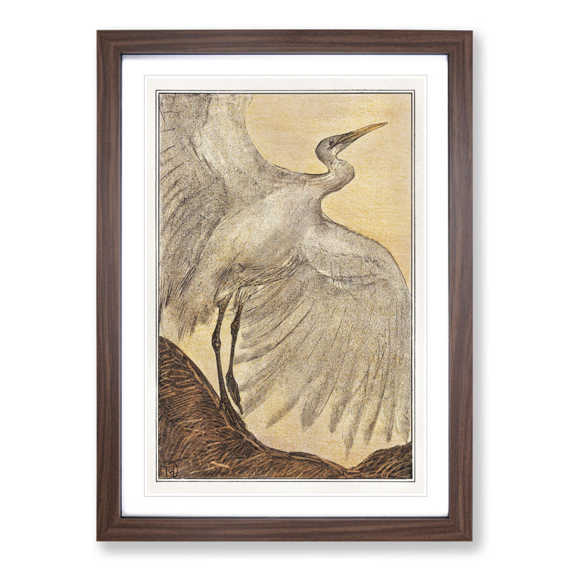 Egret by Theo Van Hoytema - Picture Frame Painting, 48cm H x 36cm W x 2cm D, Walnut Framed