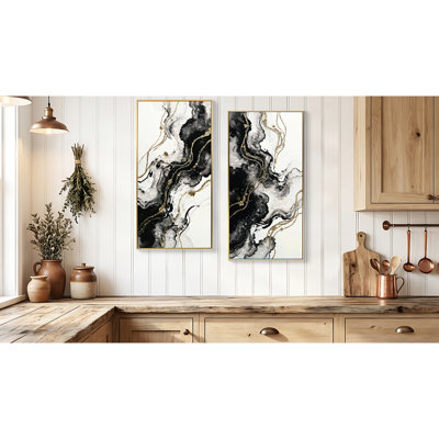 Art mural noir et blanc captivant en 3D, 20 x 40 po sur 2, fabriqué à la main, des étapes simples pour embellir l'espace