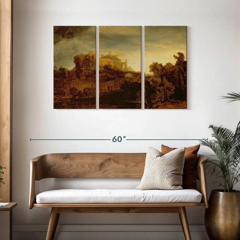Lilie paysage avec un château, H 28 po x l 45 po