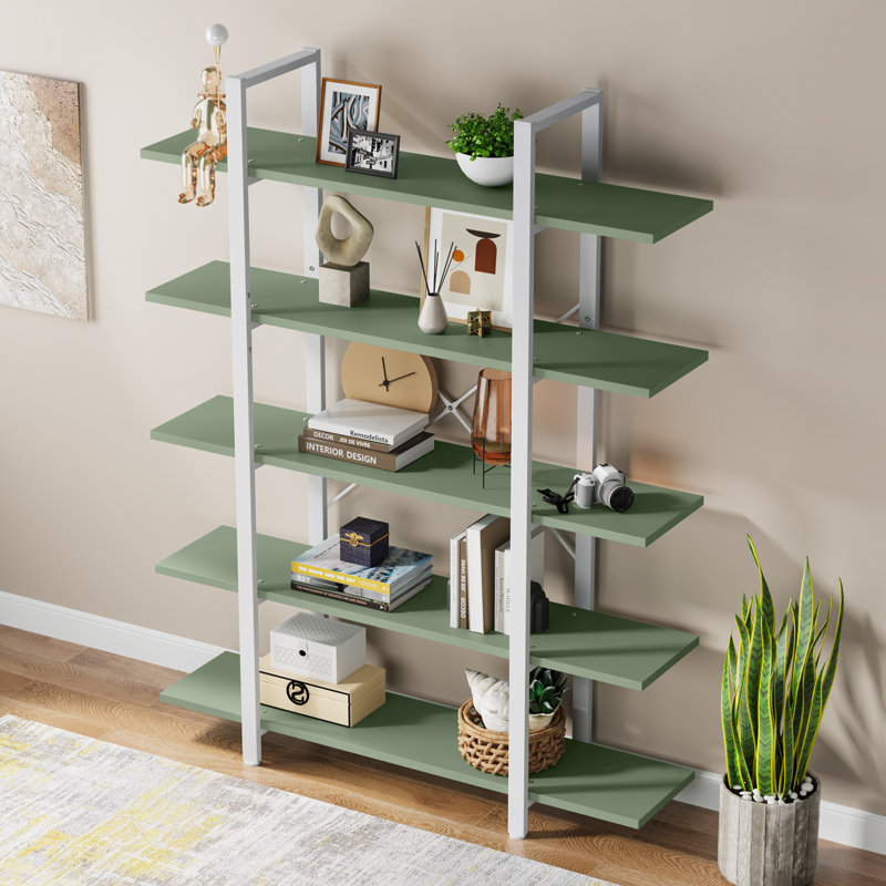 Industrial 5-Tier Bookcase, Metal Frame Open Shelf With X-Back Design, 71" Tall Storage Shelves For Living Room, Home Office