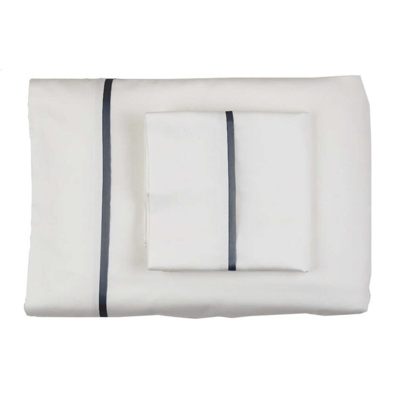 Silk Trim Sheet Set, White/Charcoal, King Sheet Set with 2 Pillowcases