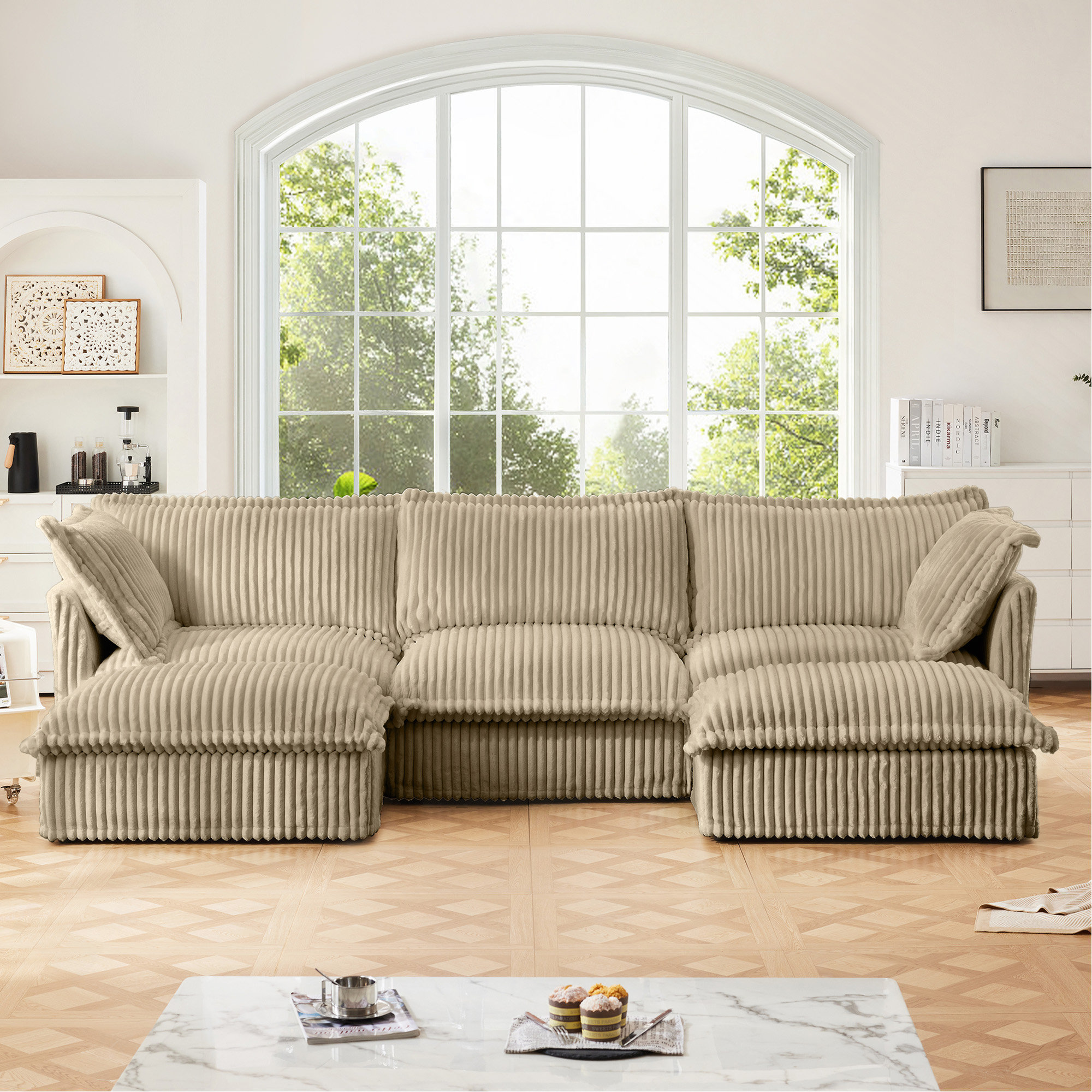 Hokku Designs Slipcovered U Shape Sectional Deep Seat Sofa Couch | Wayfair