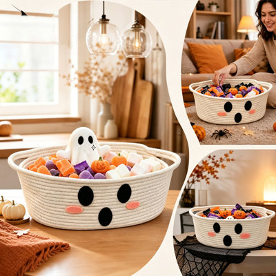 Halloween Decor Halloween Storage Basket With Woven Candy Organizer Bin With Handles Holiday Decor Basket For Trick Or Treats Party
