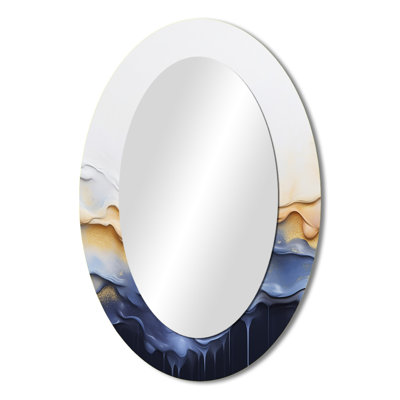 Blue And Yellow Liquid Ink Waterfall I - Blue Modern Oval Wall Mirror