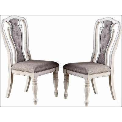 Ensemble de 2 chaises de salle à manger antiques et rembourrées capitonnées gris