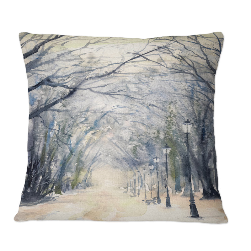 Alley of Trees In The Park - Coussin décoratif à imprimé traditionnel, 16 po x 16 po