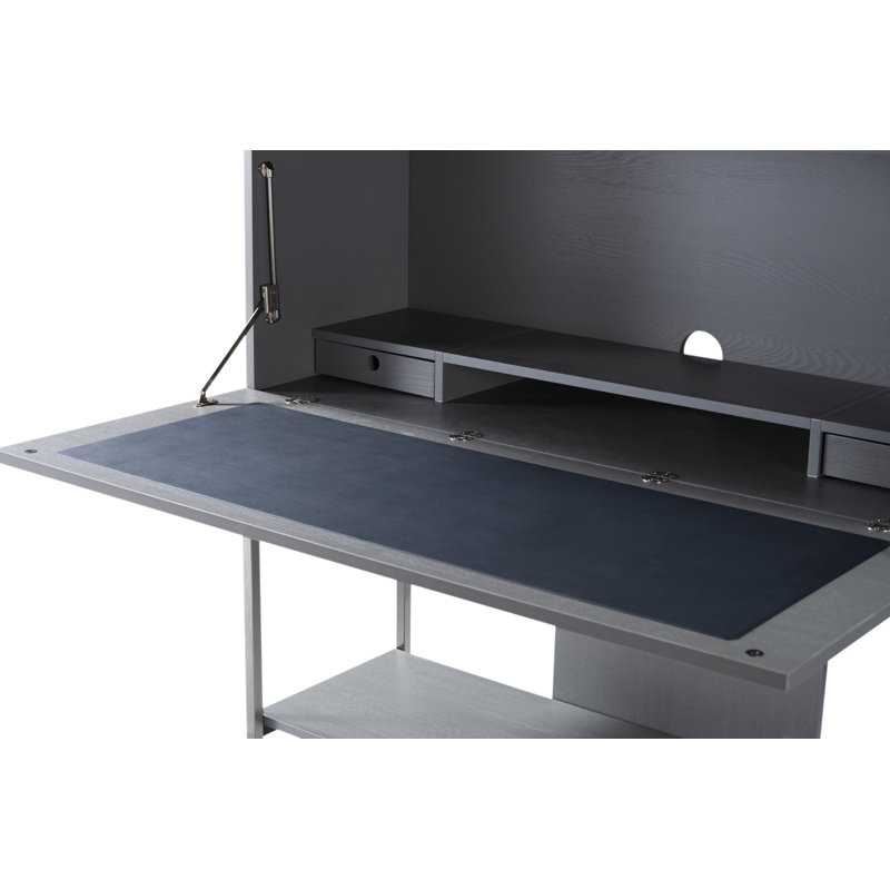 Gunver Metal Base Secretary Desk, Grey, Dark Chrome