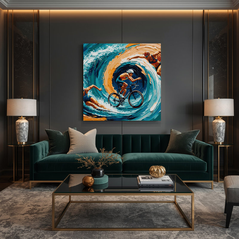 Art mural bleu sur toile Sports Triathlon, H 12 po x l 12 po