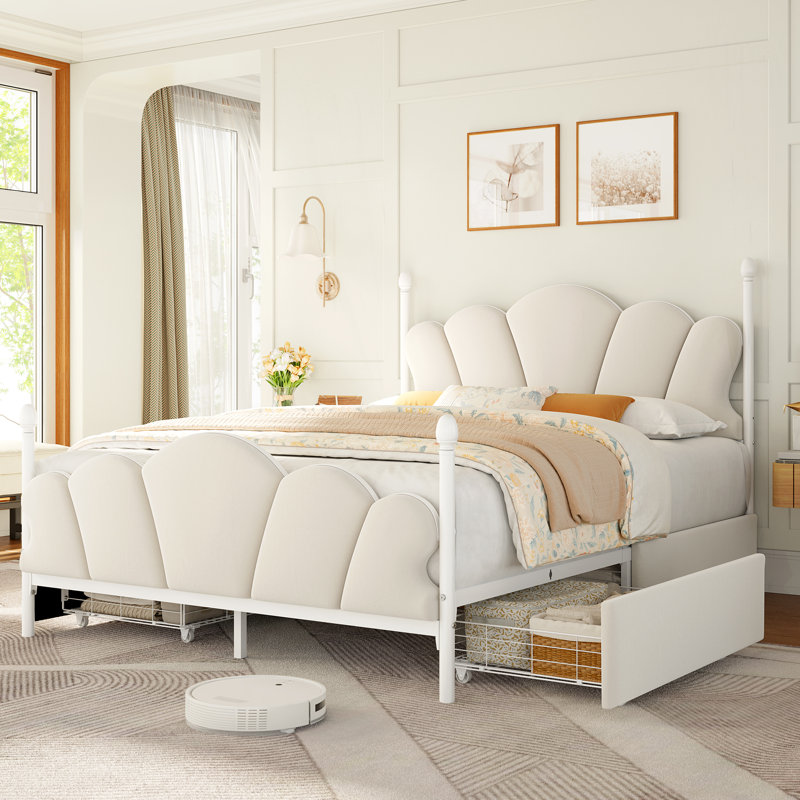 Ensemble de chambre à coucher 3 pièces, lit de rangement avec 4 tiroirs et table de chevet 6 tiroirs, Full/ Double, Blanc