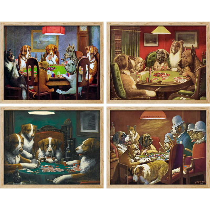 «Whimsical Dog Poker», impression humoristique canine encadrée sur papier, Naturel, H 12 po x l 16 po