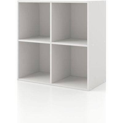 4-cube Storage Organizer – Stackable Wood Bookcase For Cubby Bins, White
