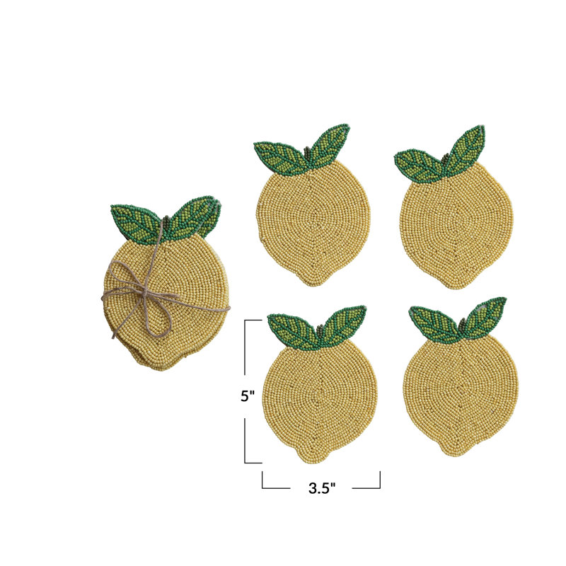 Ensemble de sous-verres 4 pièces en citron fait à la main avec attaches en jute