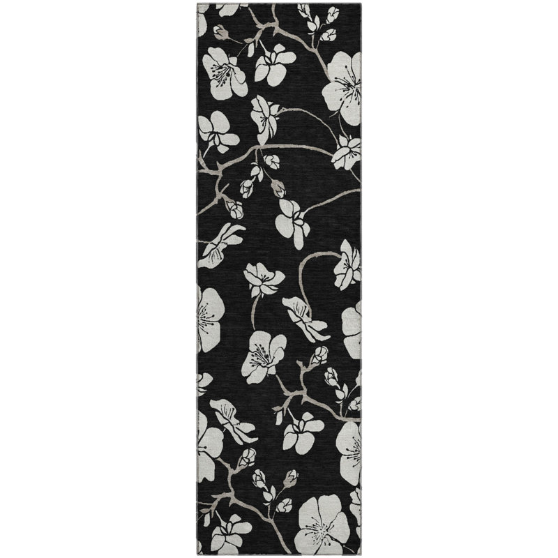 Tapis floral de qualité supérieure lavable à la machine Diskin AMF1032, Tapis de couloir 2 pi 3 po x 7 pi 6 po