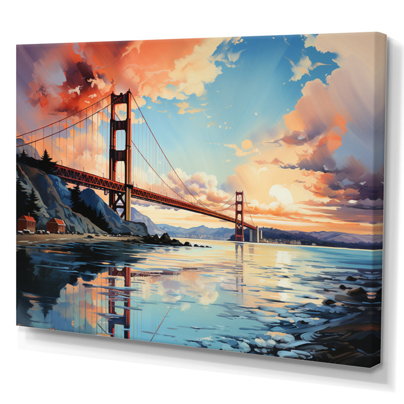 Ediva Orange Bridge Golden Gateway VI sur impression sur toile, H 30 po x l 40 po x P 1,5 po, Toile tendue