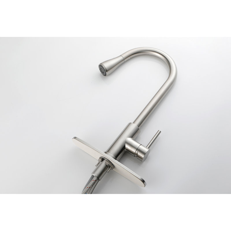 Robinet de cuisine avec douchette extractible, nickel brossé, acier inoxydable, buse rotative à 360 °, tête de douchette élégante pour évier, rotation, qualité
