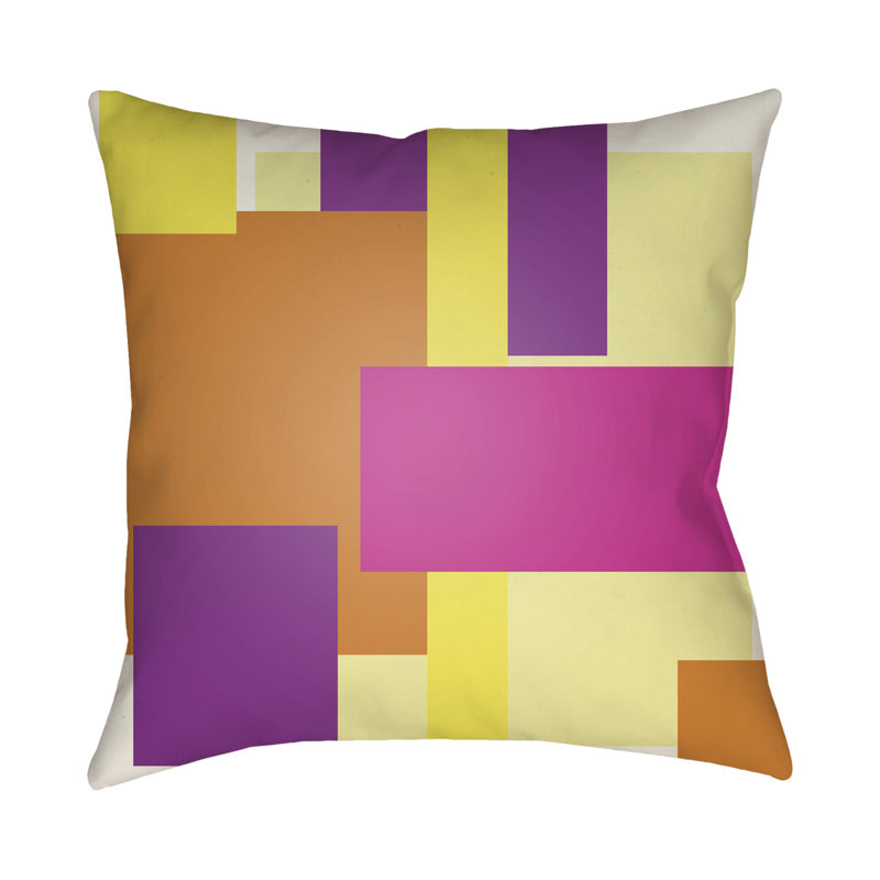Moderne Geometric Outdoor Throw Pillow, Magenta / Purple / Orange, 20" H x 20" W x 4" D