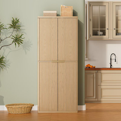 Modern Tall-Fluted Kitchen Pantry Cabinet with 6-Door Shelves – Storage Cupboard for Kitchen and Dining by Latitude Run