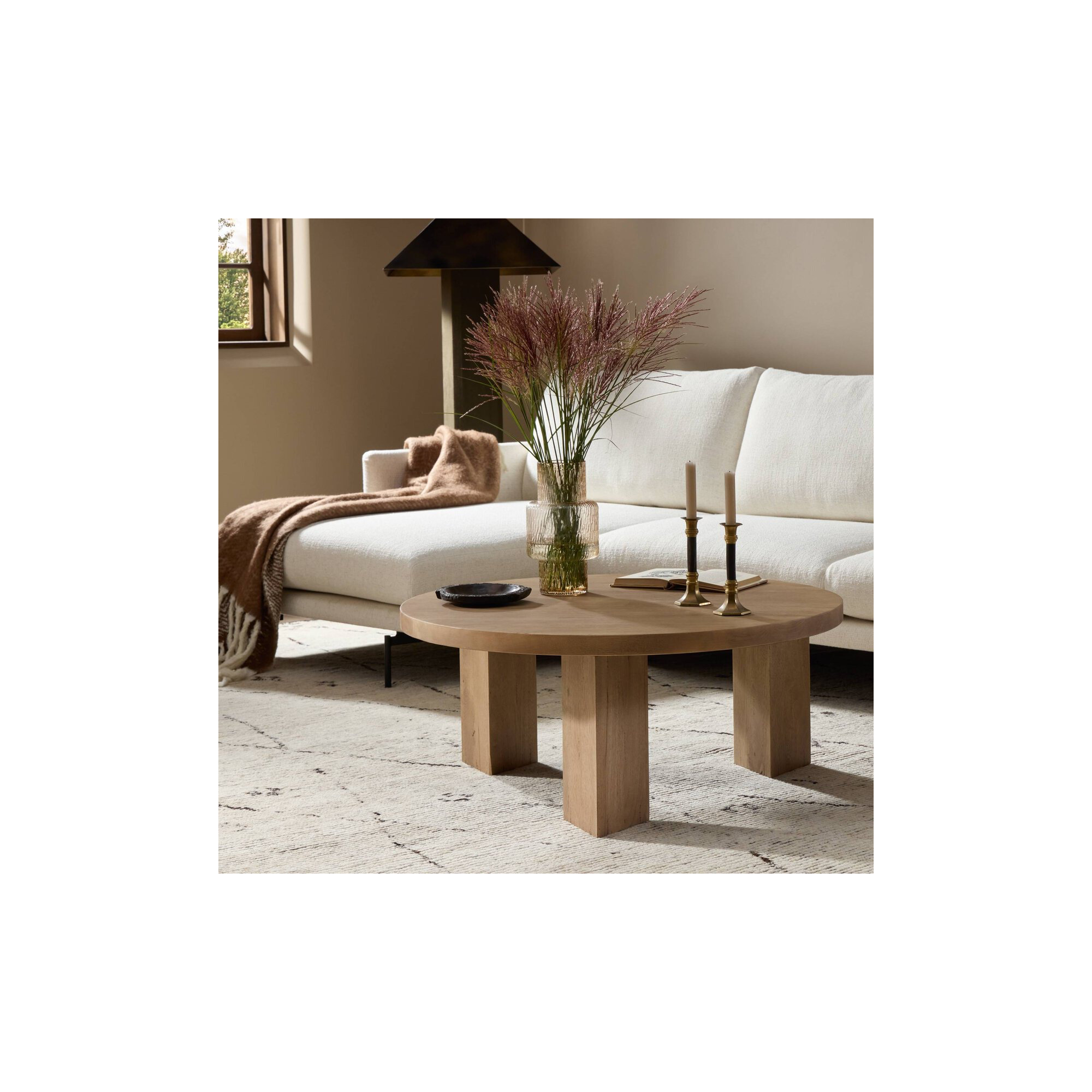 Siham Solid Wood Single Coffee Table, 16" H x 48" L x 48" W, Light Brushed