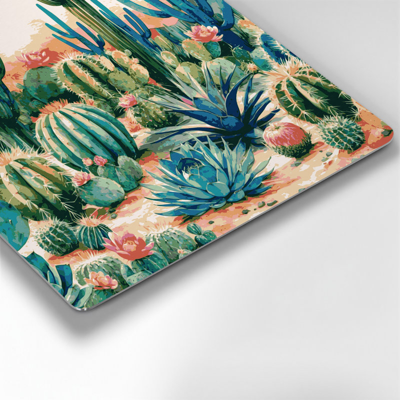 Art mural en métal beige 98 "Southwestern Landscape Cactus Garden", 144" H x 144" W x 0.05" D