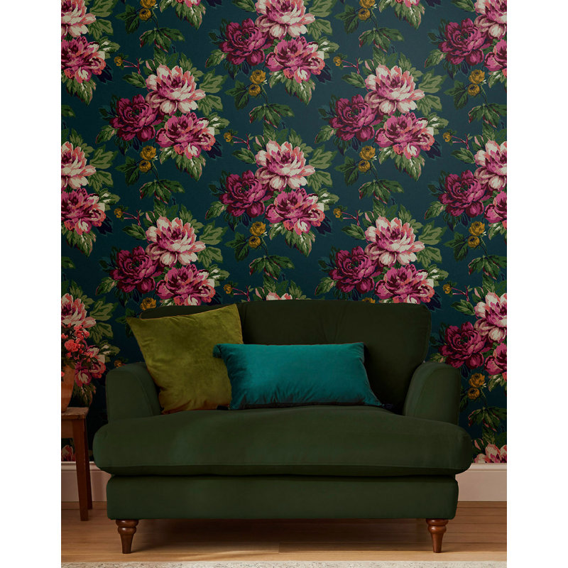 Joules Invite Floral Peacock Wallpaper