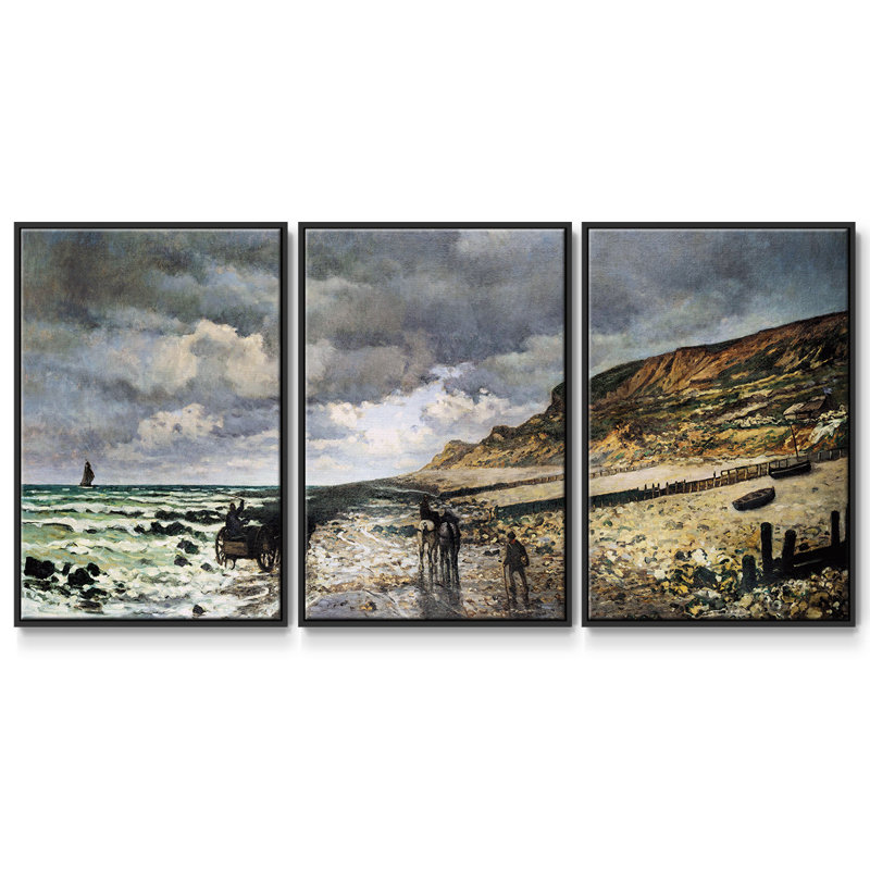 Monet, reproduction sur toile 3 pièces, Noir, H 36 po x l 75 po x P 2 po