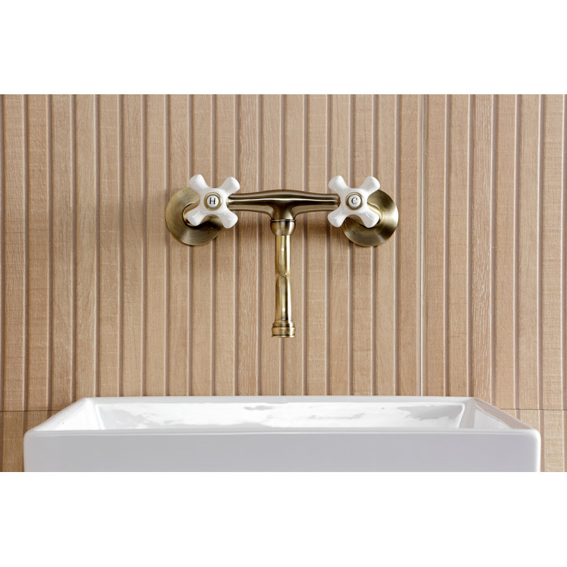 Kingston Brass Kingston Two-Handle 2-Hole Wall Mount Bathroom Faucet, Antique Brass
