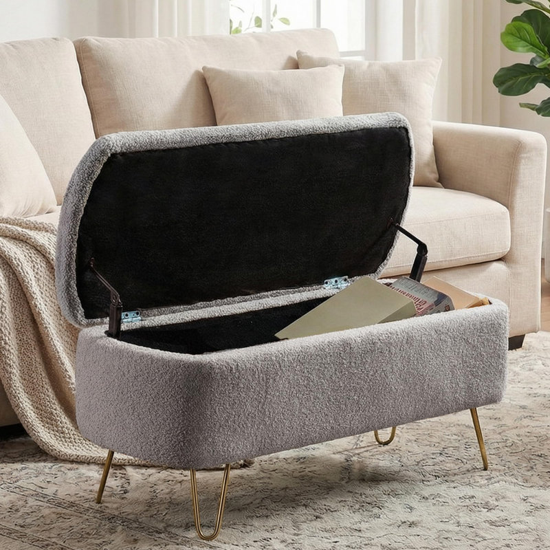 Banc de rangement rembourré Modern, Gris