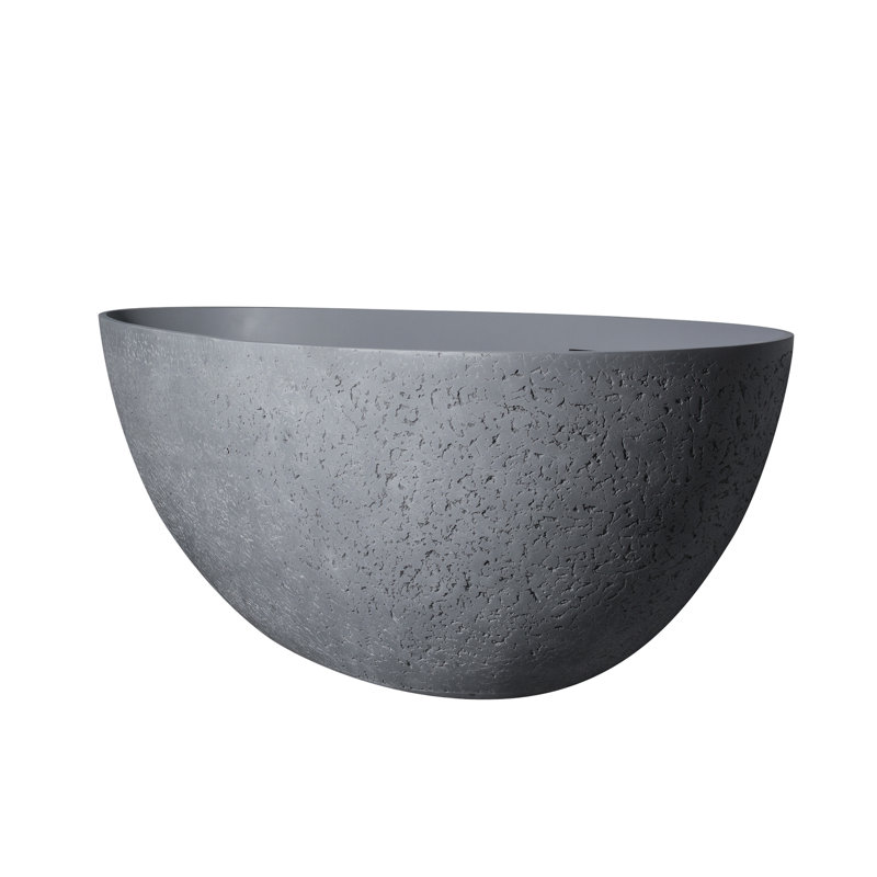 Baignoire de trempage autoportante à surface solide de 65 pouces en gris ciment, forme ovale, finition mate, style rétro de luxe industriel moderne pour salle de bain de surface, drain central,