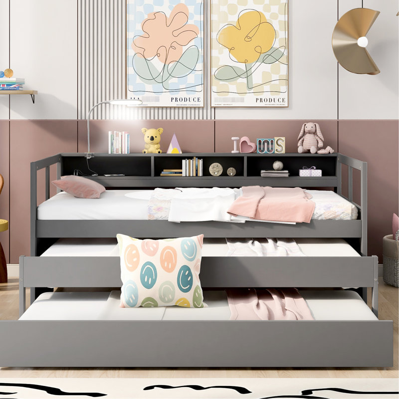 Lit de jour simple en bois TG, Gris