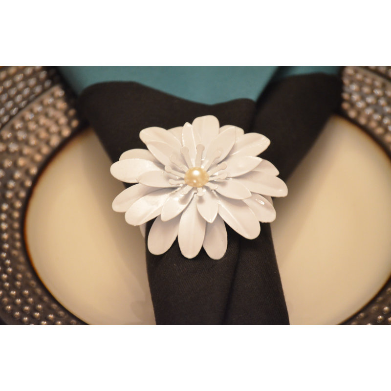 Rond de serviette fleur, Blanc