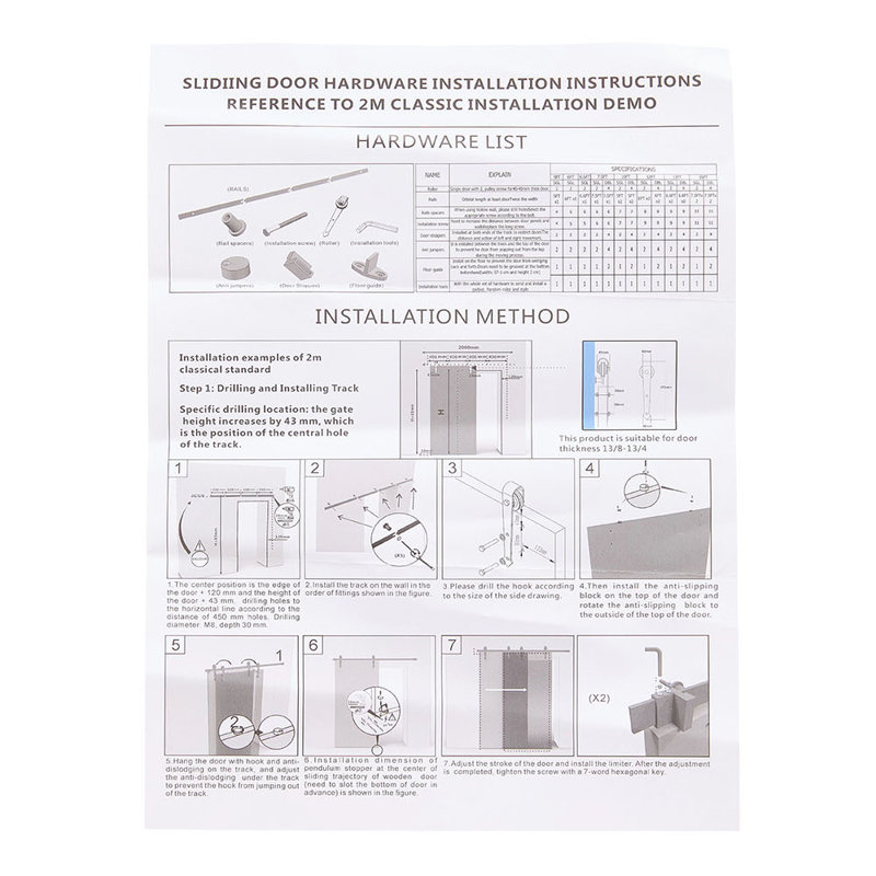 Sliding Barn Door Hardware Kit, 200 cm