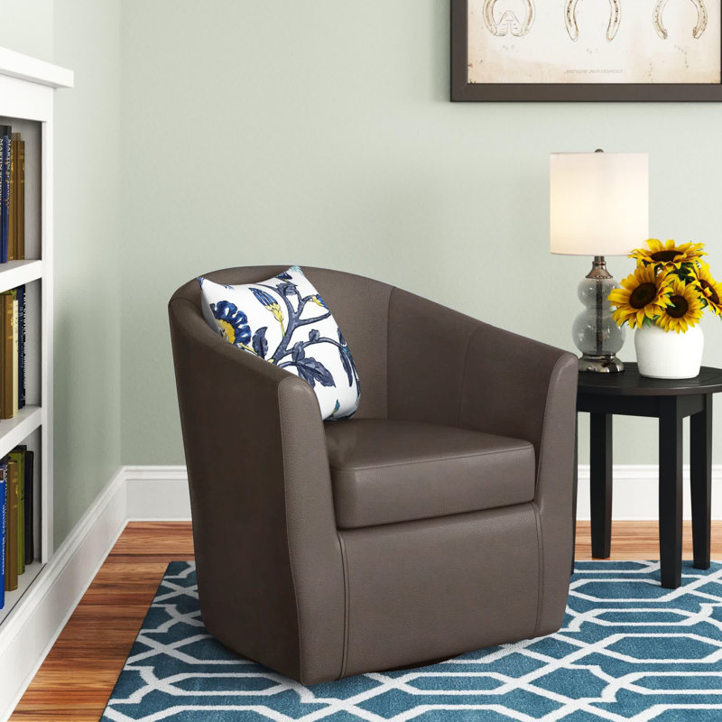Fauteuil demi-tonneau pivotant de 30,5 cm Hanshaw, Simili cuir brun foncé
