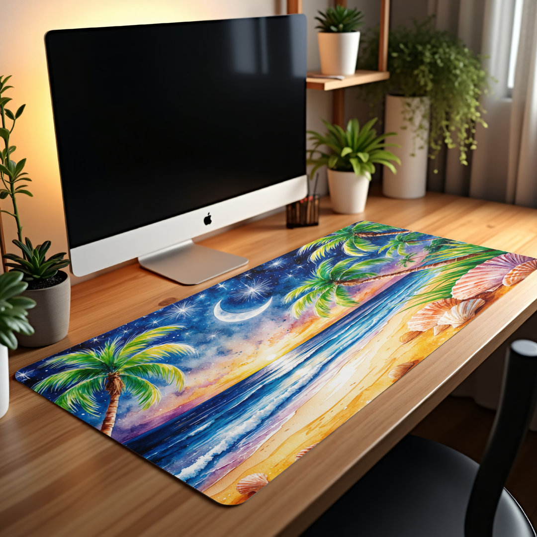 Tropical Moonlit Starry Beach Desk Mat